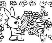 Coloriage Troto cueille des fleurs