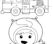 Coloriage Geo de Umizoomi devant le camion de pompier