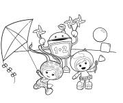 Coloriage Les personnages de Umizoomi s'amusent avec le cerf volant