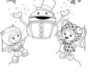 Coloriage Milli et Geo avec bot en forme de bonhomme de neige