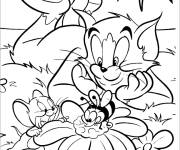 Coloriage Tom et Jerry dans le jardin