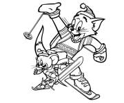Coloriage Tom et Jerry entrain de skier