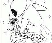 Coloriage Wall-E et Eve dans l'univers
