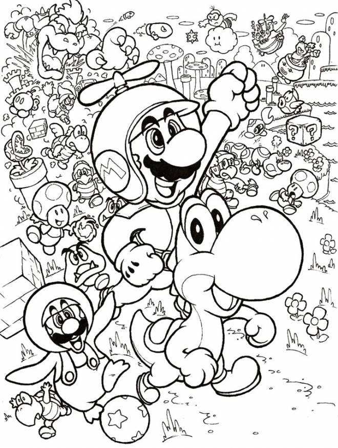 Coloriage Mario, Yoshi et leurs amis dessin gratuit à imprimer