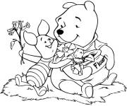 Coloriage L&rsquo;ourson jaune Winnie avec son ami Porcinet