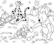 Coloriage Les amis ramassent les citrouilles et les pommes