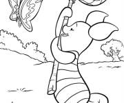 Coloriage Porcelet qui attrape le papillon