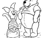 Coloriage Porcinet et Winnie en noir et blanc