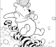 Coloriage Porcinet, Winnie et Tigrou en s'amusant de cartoon