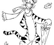 Coloriage Tigrou avec son parapluie