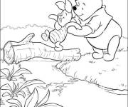 Coloriage Winnie aide son ami Porcinet a traverser la rivi&egrave;re
