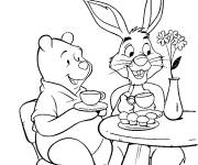 Coloriage et dessins gratuit Winnie avec Coco Lapin en buvant de th&eacute; à imprimer