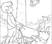 Coloriage Winnie avec Gourou et petit gar&ccedil;on