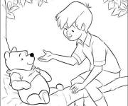 Coloriage Winnie avec Jean-Christophe sur l'arbre