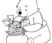 Coloriage Winnie  avec un panier de P&acirc;ques