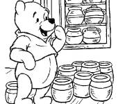 Coloriage Winnie et plusieurs pots de miel