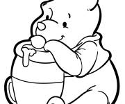 Coloriage Winnie l'Ourson avec un pot de miel en couleur