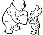 Coloriage Winnie l'Ourson offre un c&oelig;ur &agrave; son ami Porcinet