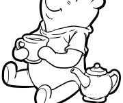 Coloriage Winnie ourson avec th&eacute;i&egrave;re et tasse de th&eacute;