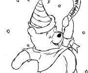 Coloriage et dessins gratuit Winnie ourson c&eacute;l&egrave;bre le nouvel an à imprimer