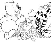 Coloriage Winnie ourson et ses amis fid&egrave;les dans la foret