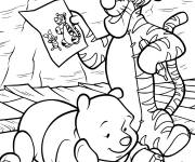 Coloriage Winnie ourson et Tigrou en train de dessiner