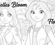Coloriage Belles Bloom et Flora r&ecirc;vant &eacute;veill&eacute;e