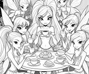 Coloriage Les Winx Club au caf&eacute;