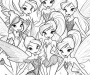 Coloriage Les Winx dansent joyeusement en cercle