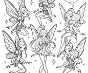 Coloriage et dessins gratuit Les Winx r&ecirc;vent &eacute;veill&eacute;es en regardant les &eacute;toiles à imprimer