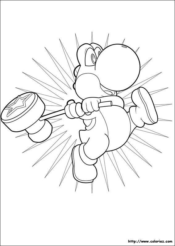 Coloriage et dessins gratuits Le marteau de Mario Bros et Yoshi en couleur à imprimer