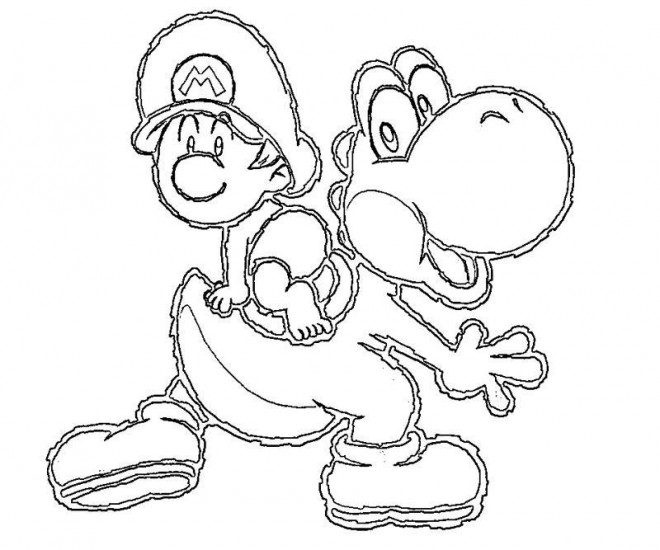 Coloriage Mario Bros Bebe Sur Yoshi Tortue Anime