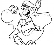 Coloriage tortue Yoshi prend Mario sur son dos