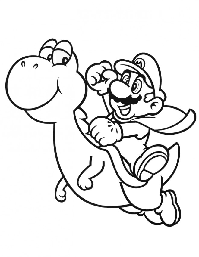 Coloriage et dessins gratuits Yoshi et Mario sur petit carreau à imprimer