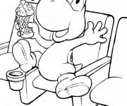 Coloriage Yoshi mande de pop corn