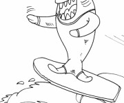 Coloriage Un requin surfe