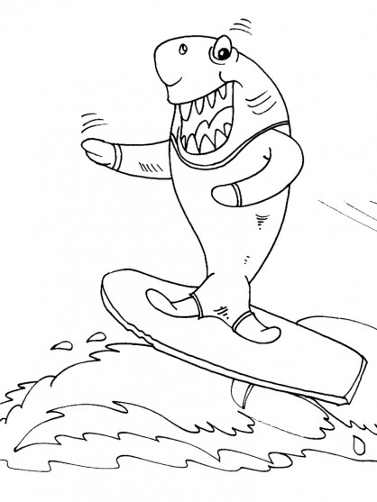 Coloriage et dessins gratuits Un requin surfe à imprimer