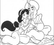 Coloriage et dessins gratuit Aladdin et Jasmine en plein vol à imprimer