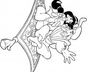 Coloriage Aladdin et Jasmine sur le tapis volant