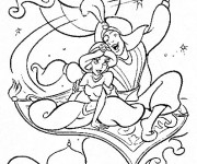Coloriage et dessins gratuit Aladdin et Jasmine sur leur tapis à imprimer
