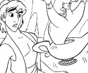 Coloriage Aladdin et la rencontre du Génie