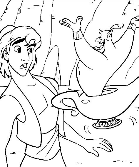 Coloriage et dessins gratuits Aladdin et la rencontre du Génie à imprimer