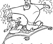 Coloriage Aladdin et le g&eacute;nie en plein vol