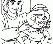 Coloriage Aladdin offre un bijou &agrave; Jasmine