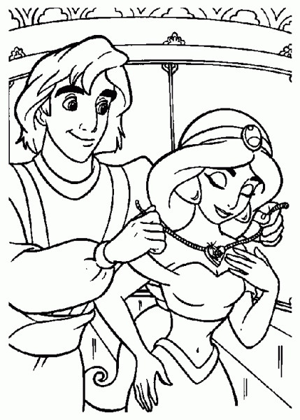 Coloriage et dessins gratuits Aladdin offre un bijou à Jasmine à imprimer
