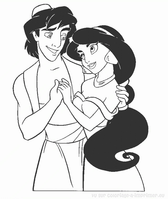 Coloriage et dessins gratuits Disney Aladdin et Jasmine à imprimer