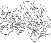 Coloriage et dessins gratuit Alice au pays des merveilles boit du thé à imprimer