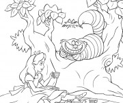 Coloriage Alice au pays des merveilles boit du th&eacute; avec le chat