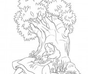 Coloriage Alice au pays des merveilles  endormie
