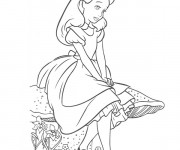 Coloriage Alice au pays des merveilles perdue dans ses pensées